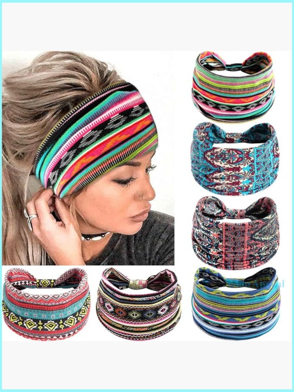 6 Pack Stretch Wide Knotted Turban Headbands Yoga Running Non-Slip Sweatband